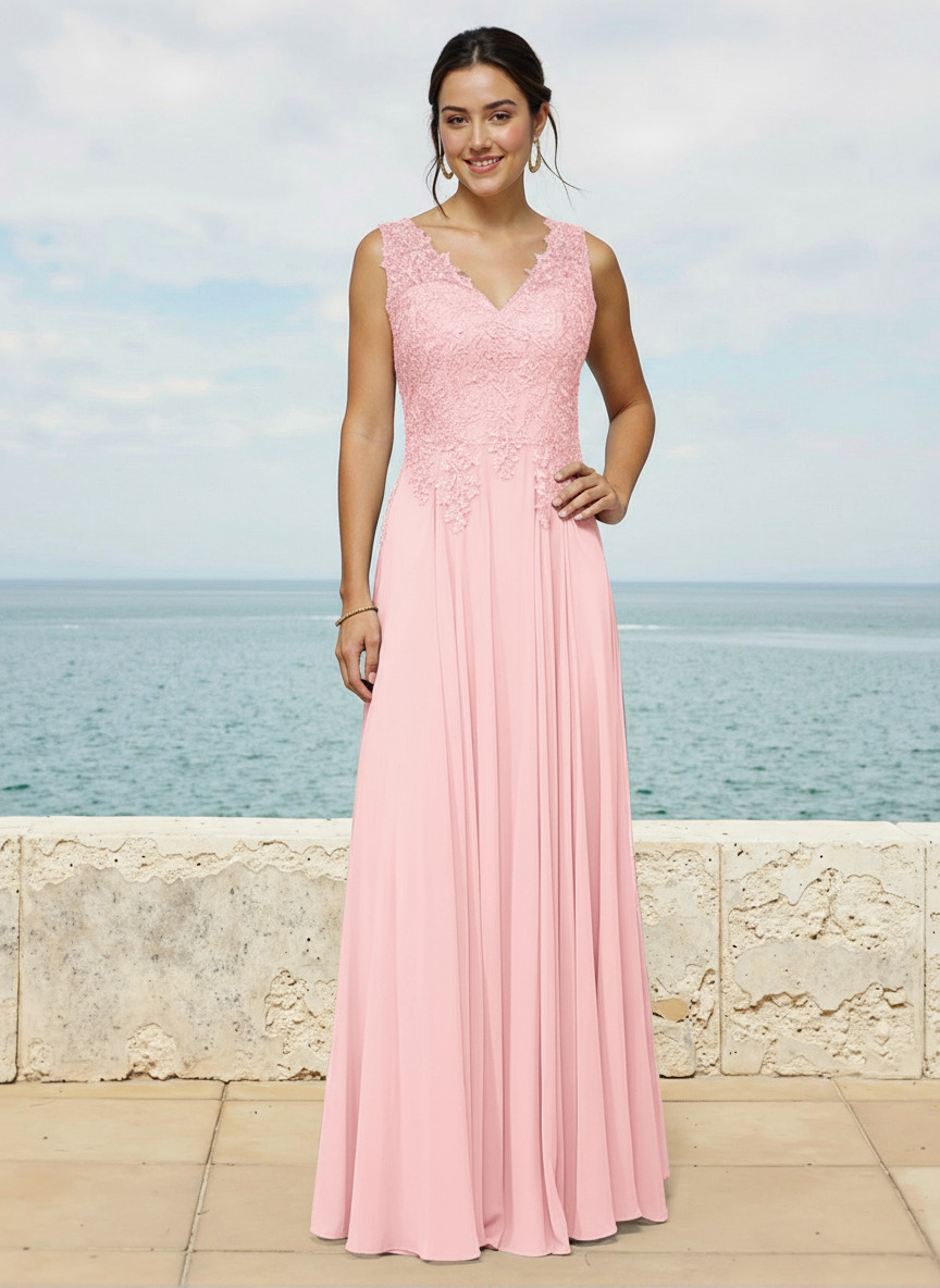 A-Line V-Neck Sleeveless Sweep Train Chiffon Bridesmaid Dresses With Lace, image 10