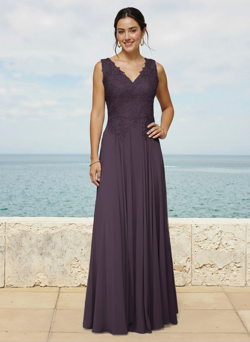 A-Line V-Neck Sleeveless Sweep Train Chiffon Bridesmaid Dresses With Lace, image 14