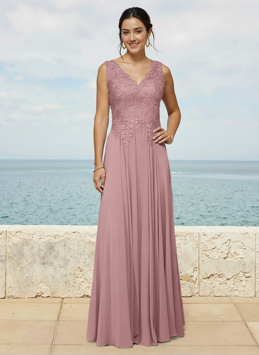A-Line V-Neck Sleeveless Sweep Train Chiffon Bridesmaid Dresses With Lace, image 13