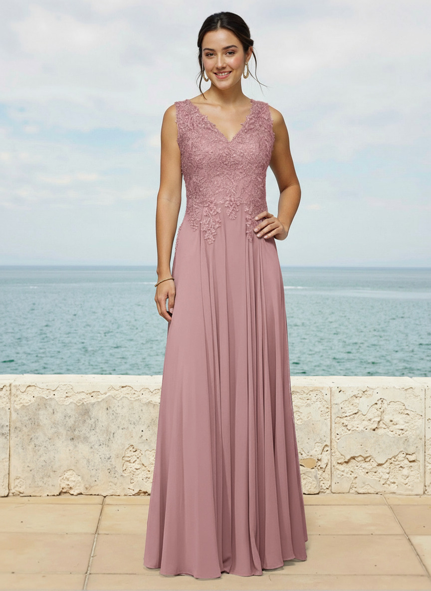 A-Line V-Neck Sleeveless Sweep Train Chiffon Bridesmaid Dresses With Lace, image 13