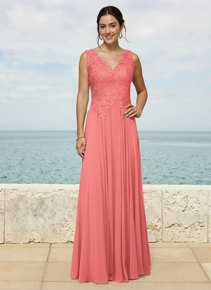 A-Line V-Neck Sleeveless Sweep Train Chiffon Bridesmaid Dresses With Lace, image 7