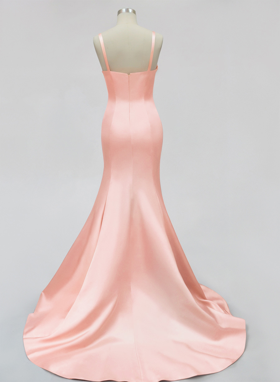 Trumpet/Mermaid V-Neck Sleeveless Sweep Train Satin Bridesmaid Dresses, product image 2