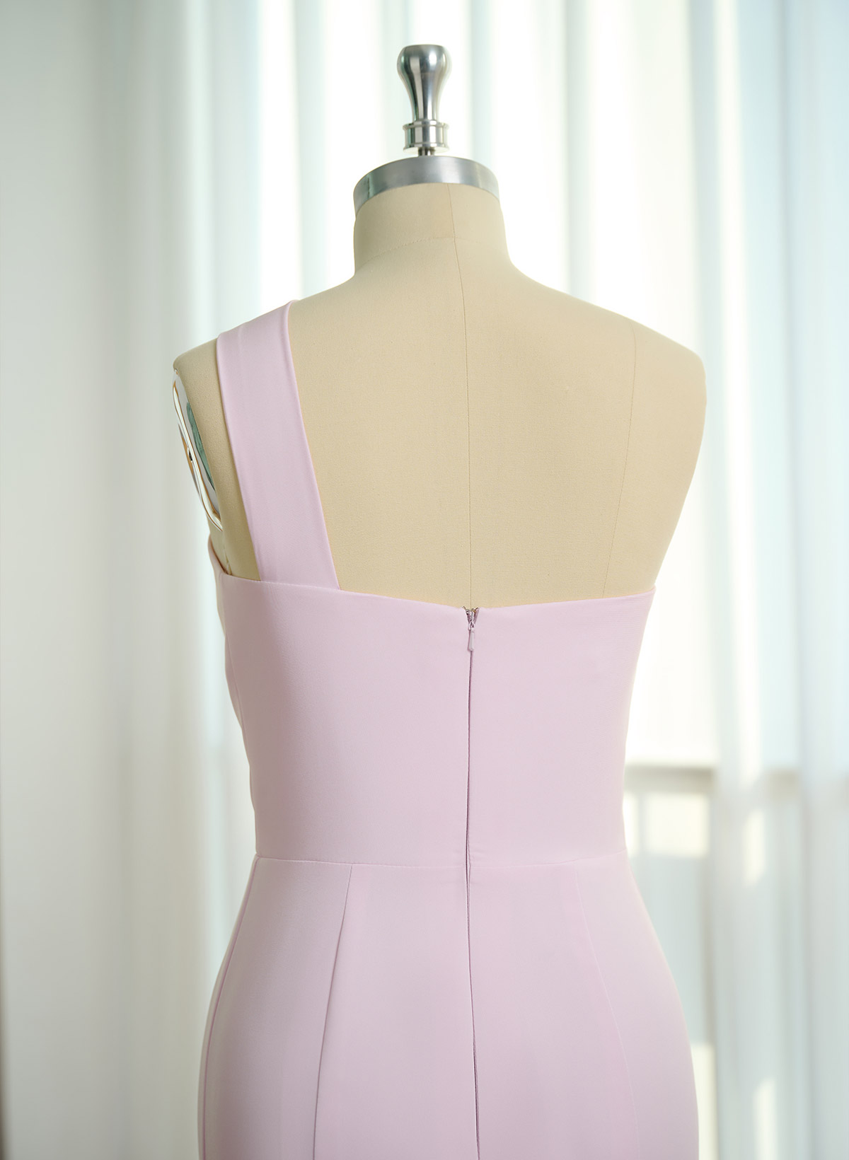 One-Shoulder Trumpet/Mermaid Pink Elastic Satin Bridesmaid Dresses, product image 7