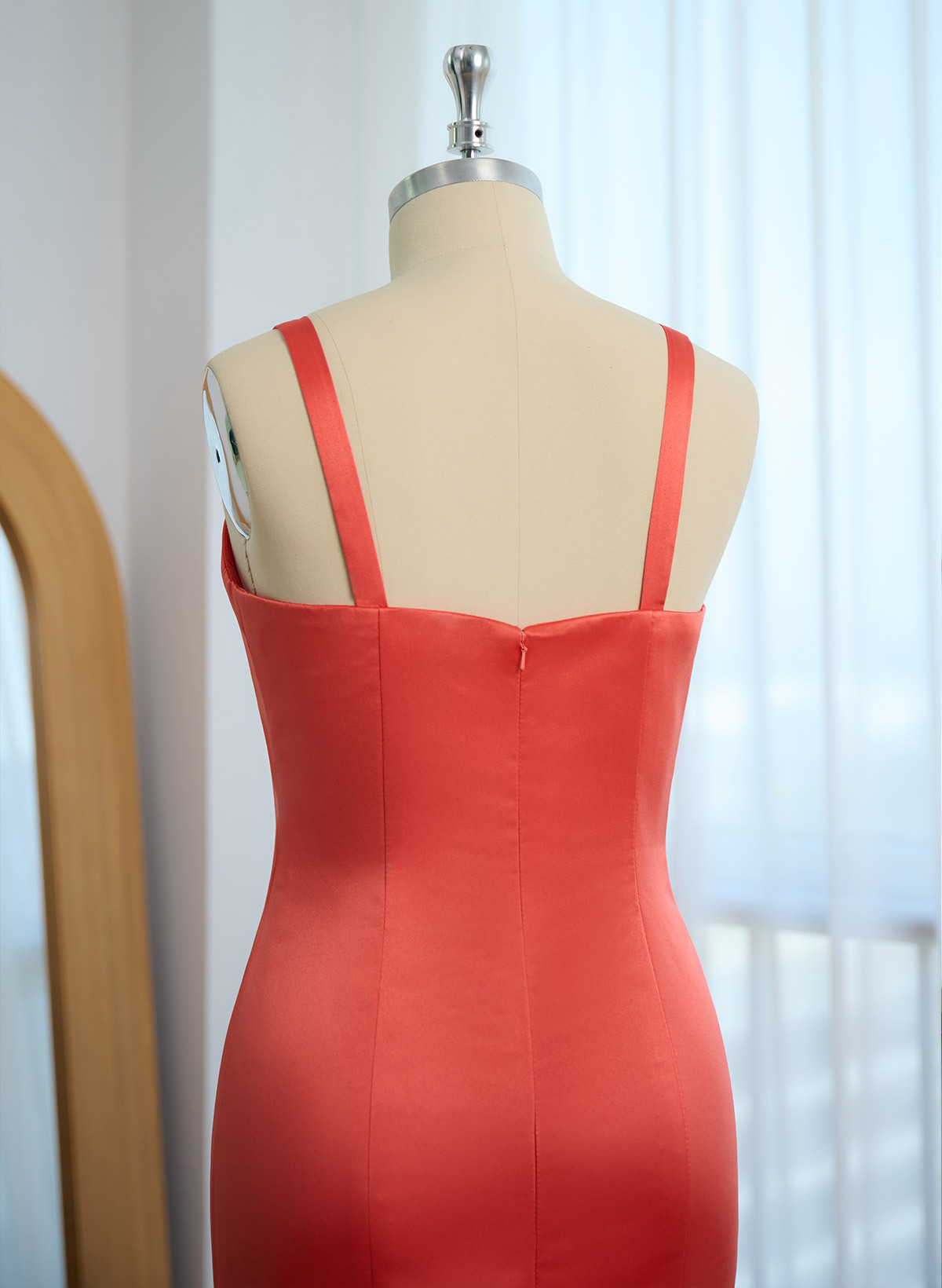 Trumpet/Mermaid V-Neck Sleeveless Sweep Train Satin Bridesmaid Dresses, product image 56