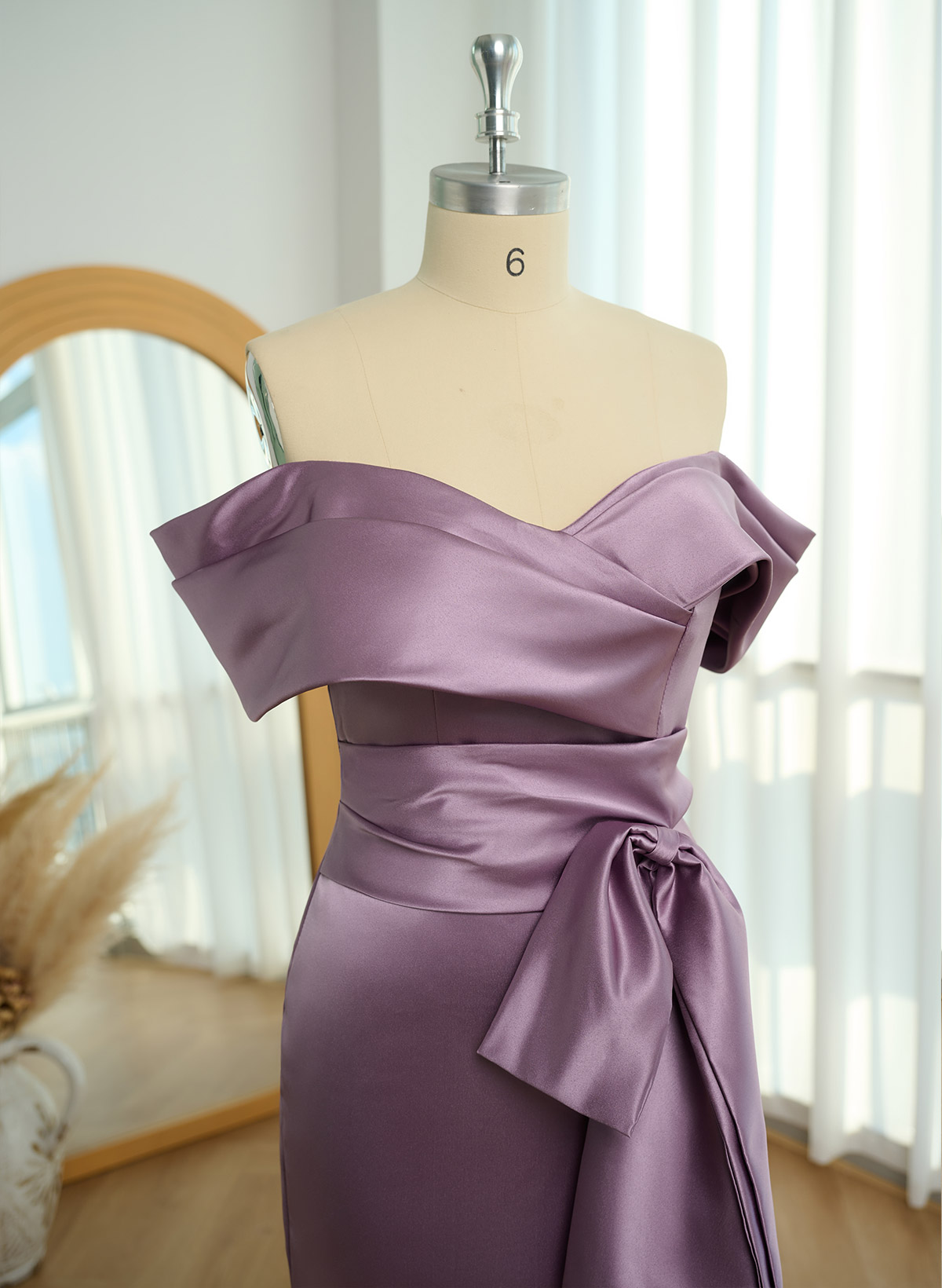 Trumpet/Mermaid Off-The-Shoulder Sleeveless Sweep Train Satin Bridesmaid Dresses, product image 62