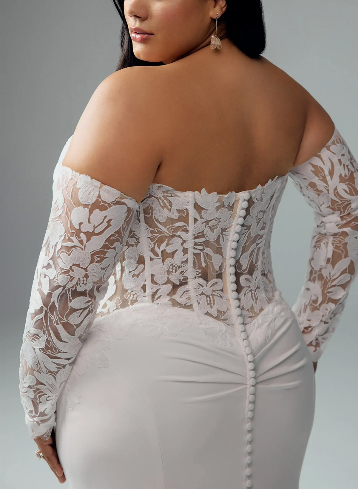 Trumpet Mermaid Off-The-Shoulder Detachable Sleeves Court Train Lace Elastic Satin Wedding Dresses With Appliques Lace