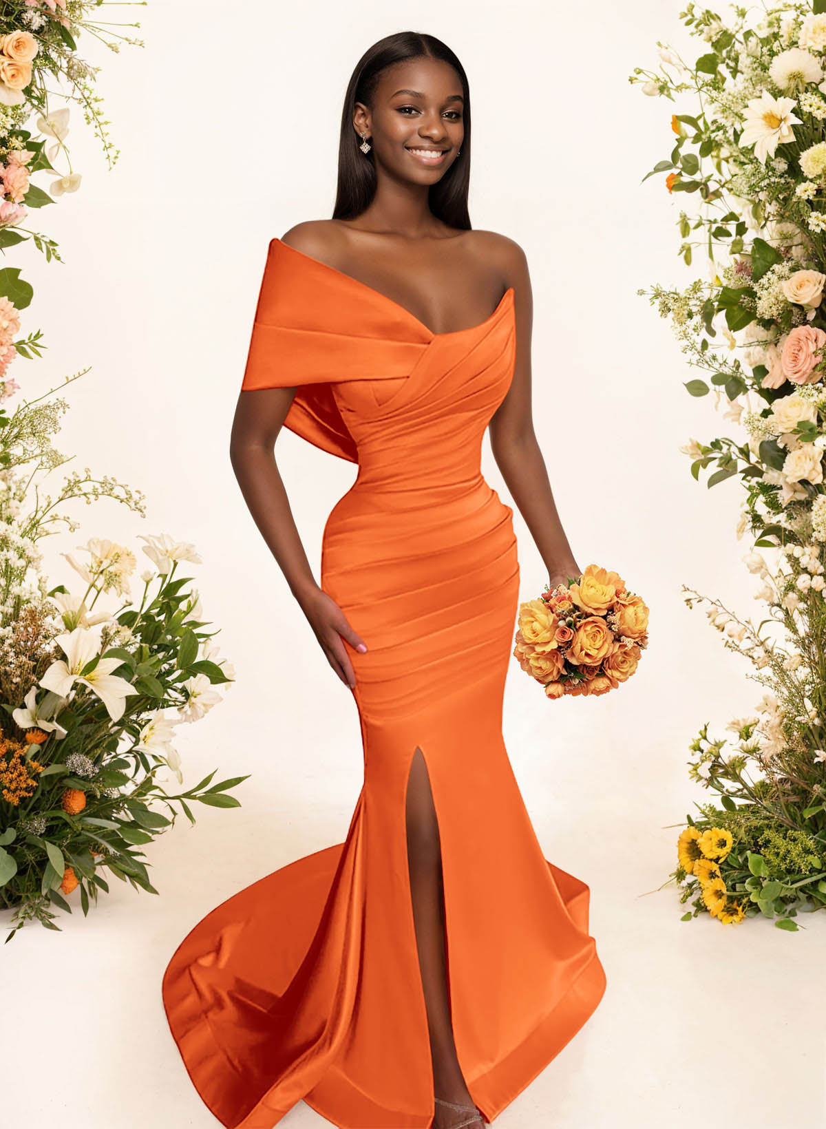 One-Shoulder Sleeveless Sweep Train Satin Bridesmaid Dresses With Split Front, product image 118
