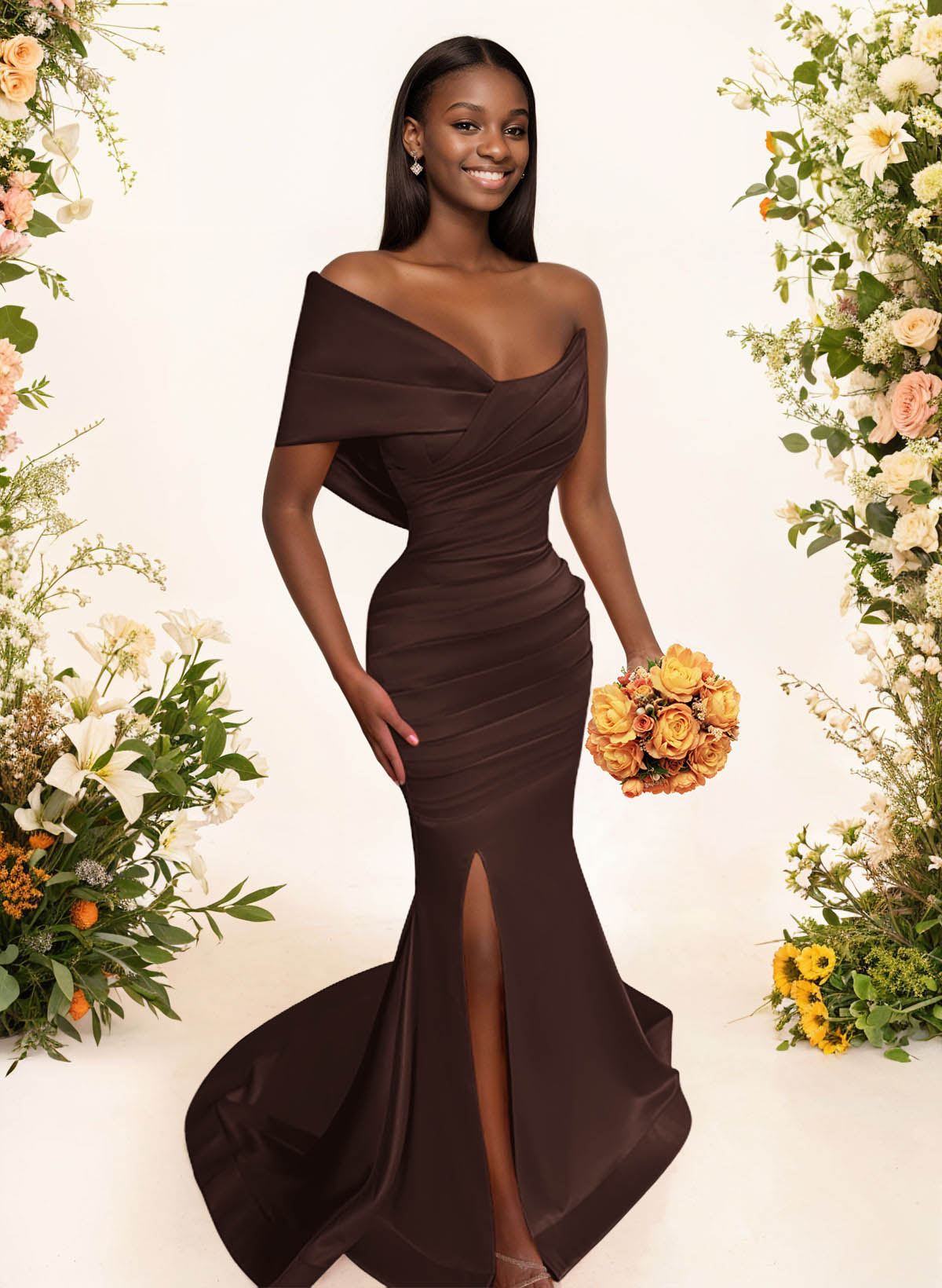 One-Shoulder Sleeveless Sweep Train Satin Bridesmaid Dresses With Split Front, product image 122