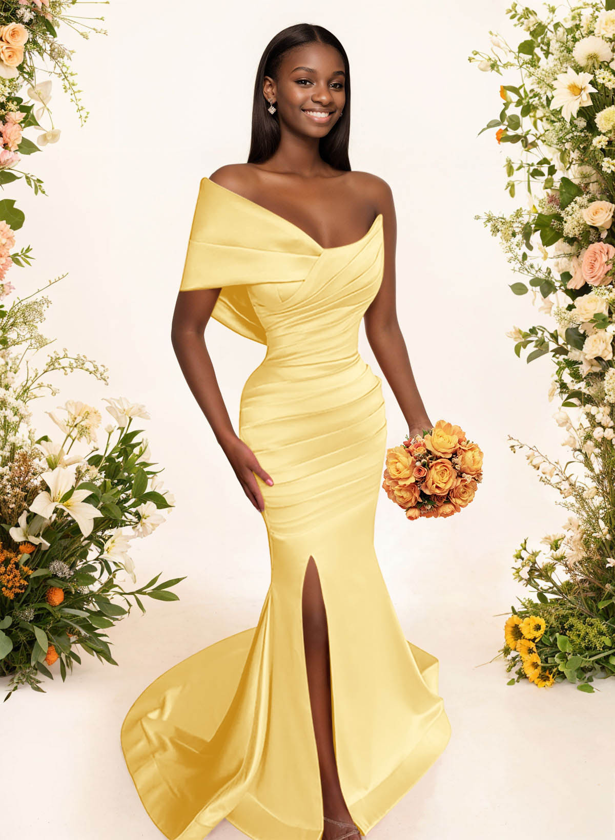 One-Shoulder Sleeveless Sweep Train Satin Bridesmaid Dresses With Split Front, product image 112