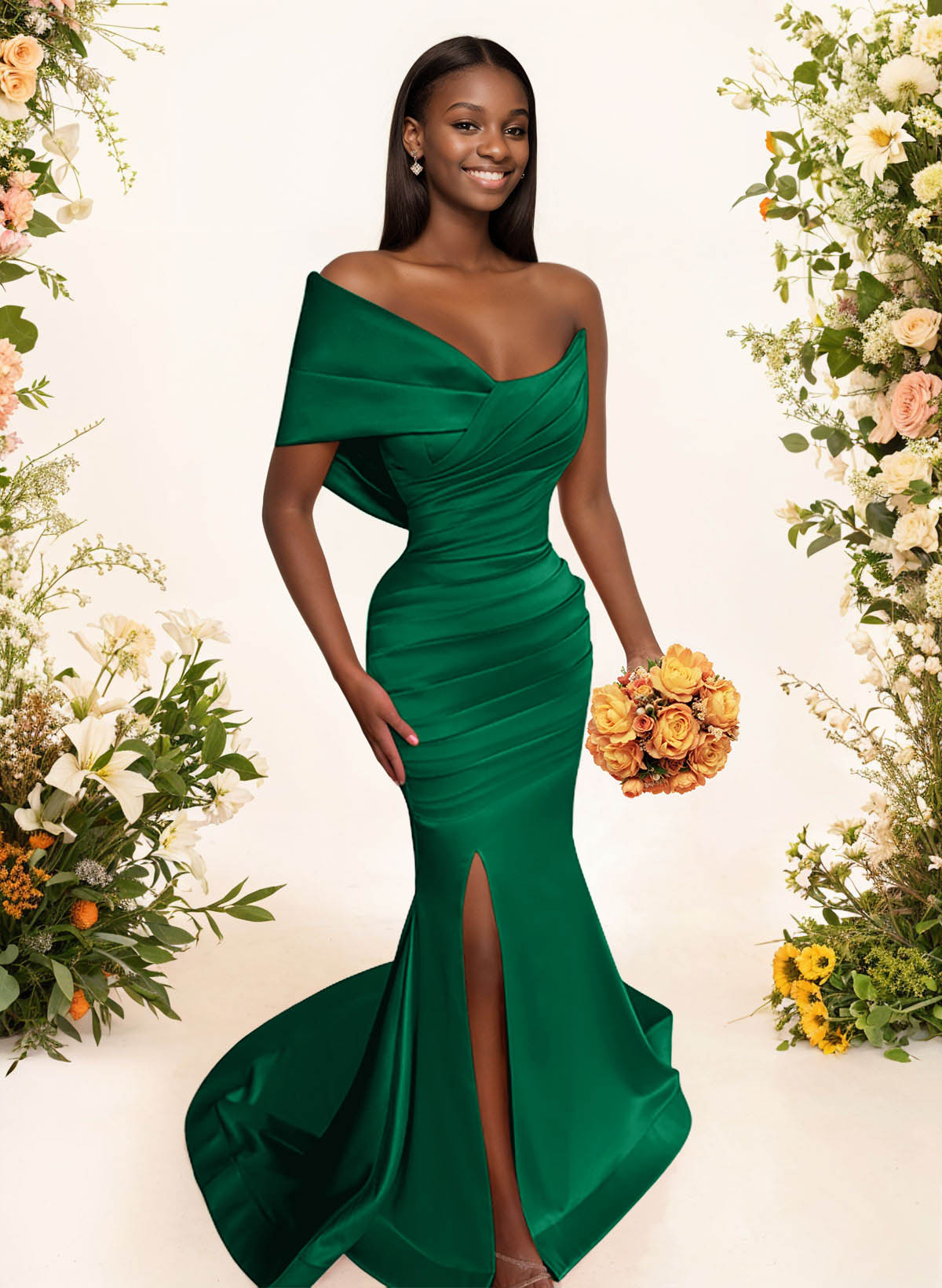 One-Shoulder Sleeveless Sweep Train Satin Bridesmaid Dresses With Split Front, product image 86
