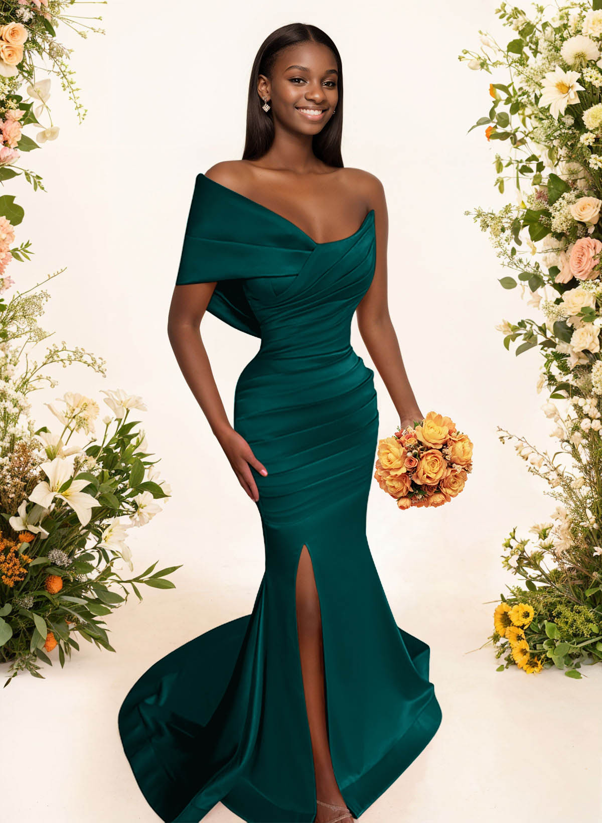 One-Shoulder Sleeveless Sweep Train Satin Bridesmaid Dresses With Split Front, product image 94