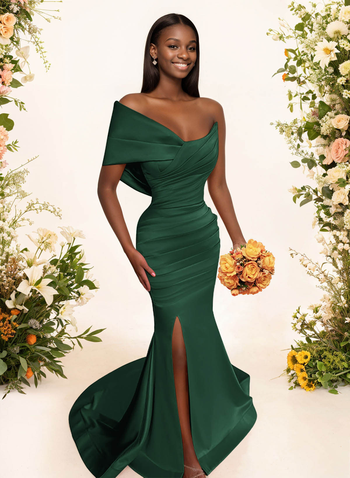 One-Shoulder Sleeveless Sweep Train Satin Bridesmaid Dresses With Split Front, product image 84