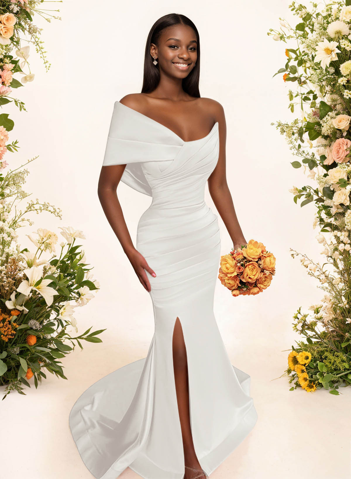 One-Shoulder Sleeveless Sweep Train Satin Bridesmaid Dresses With Split Front, product image 124