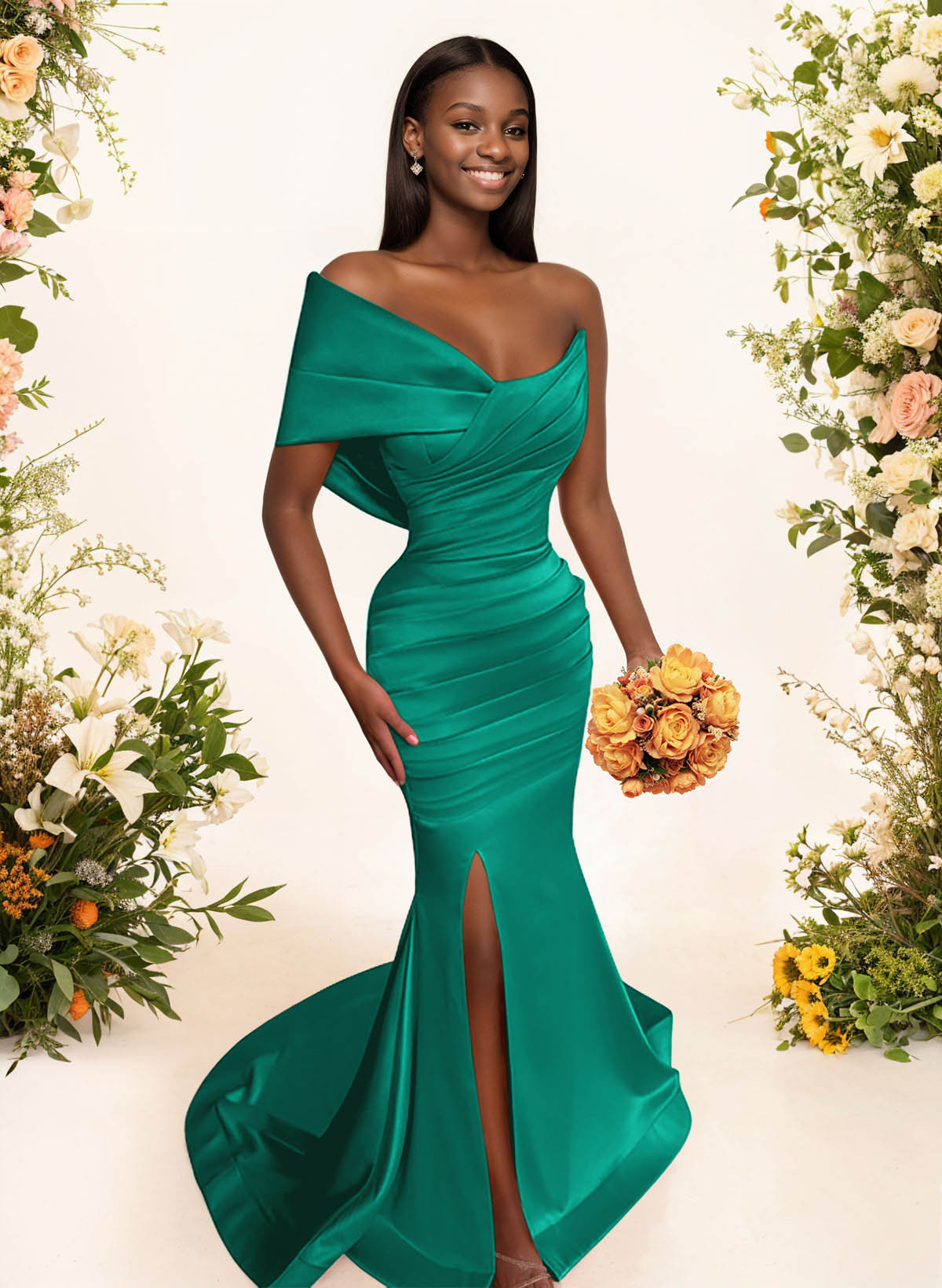 One-Shoulder Sleeveless Sweep Train Satin Bridesmaid Dresses With Split Front, product image 100