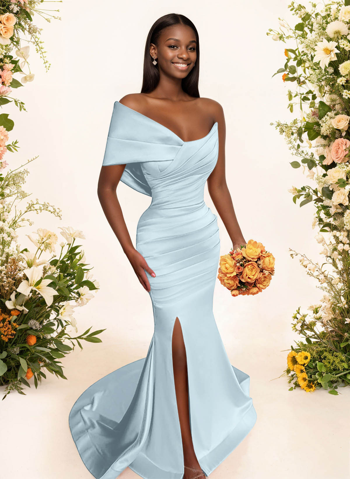 One-Shoulder Sleeveless Sweep Train Satin Bridesmaid Dresses With Split Front, product image 104