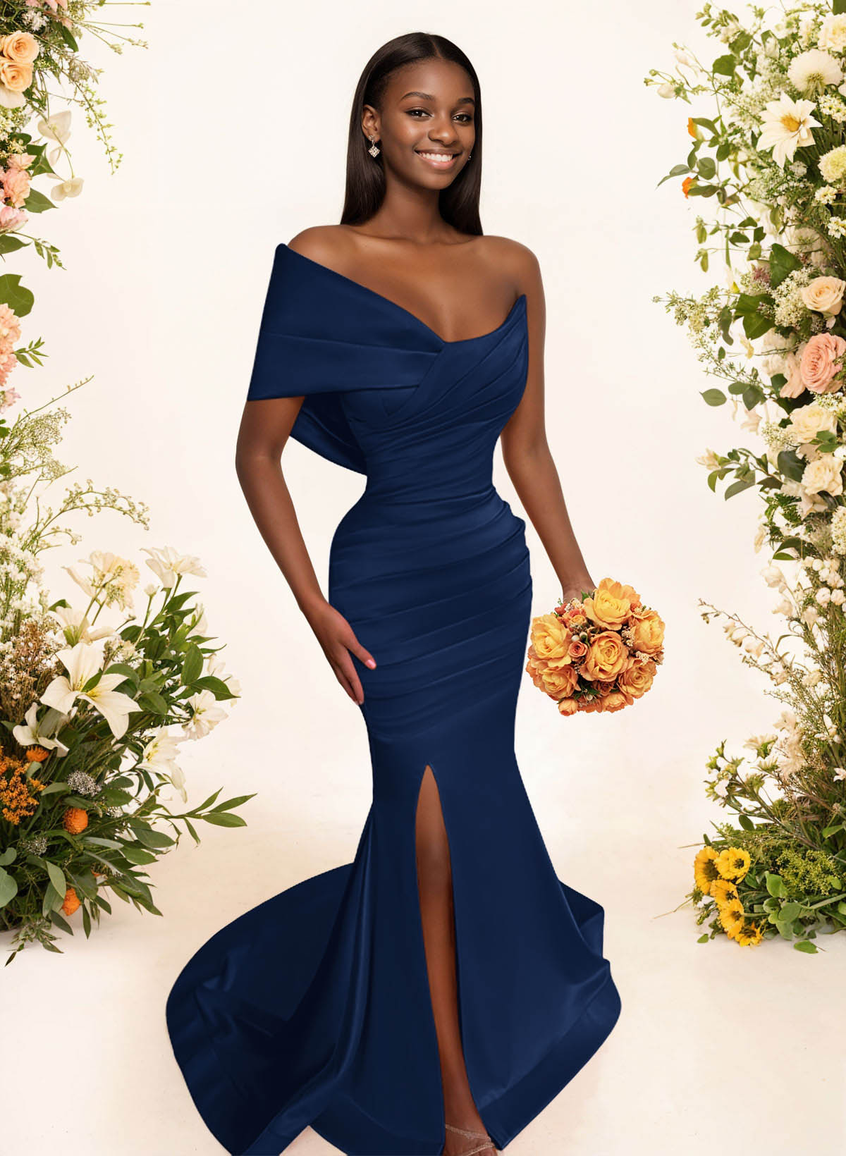 One-Shoulder Sleeveless Sweep Train Satin Bridesmaid Dresses With Split Front, product image 10