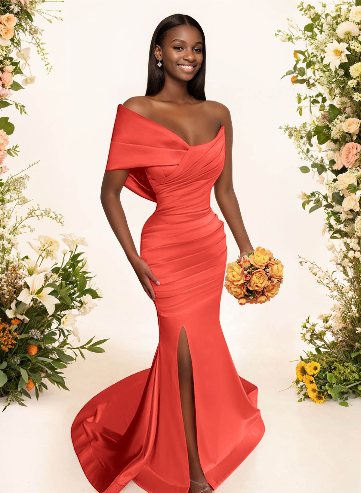 One-Shoulder Sleeveless Sweep Train Satin Bridesmaid Dresses With Split Front, product image 120