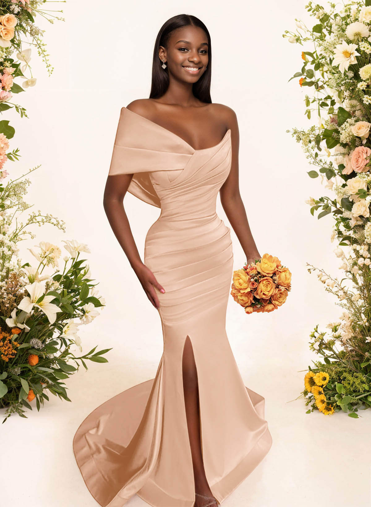 One-Shoulder Sleeveless Sweep Train Satin Bridesmaid Dresses With Split Front, product image 116