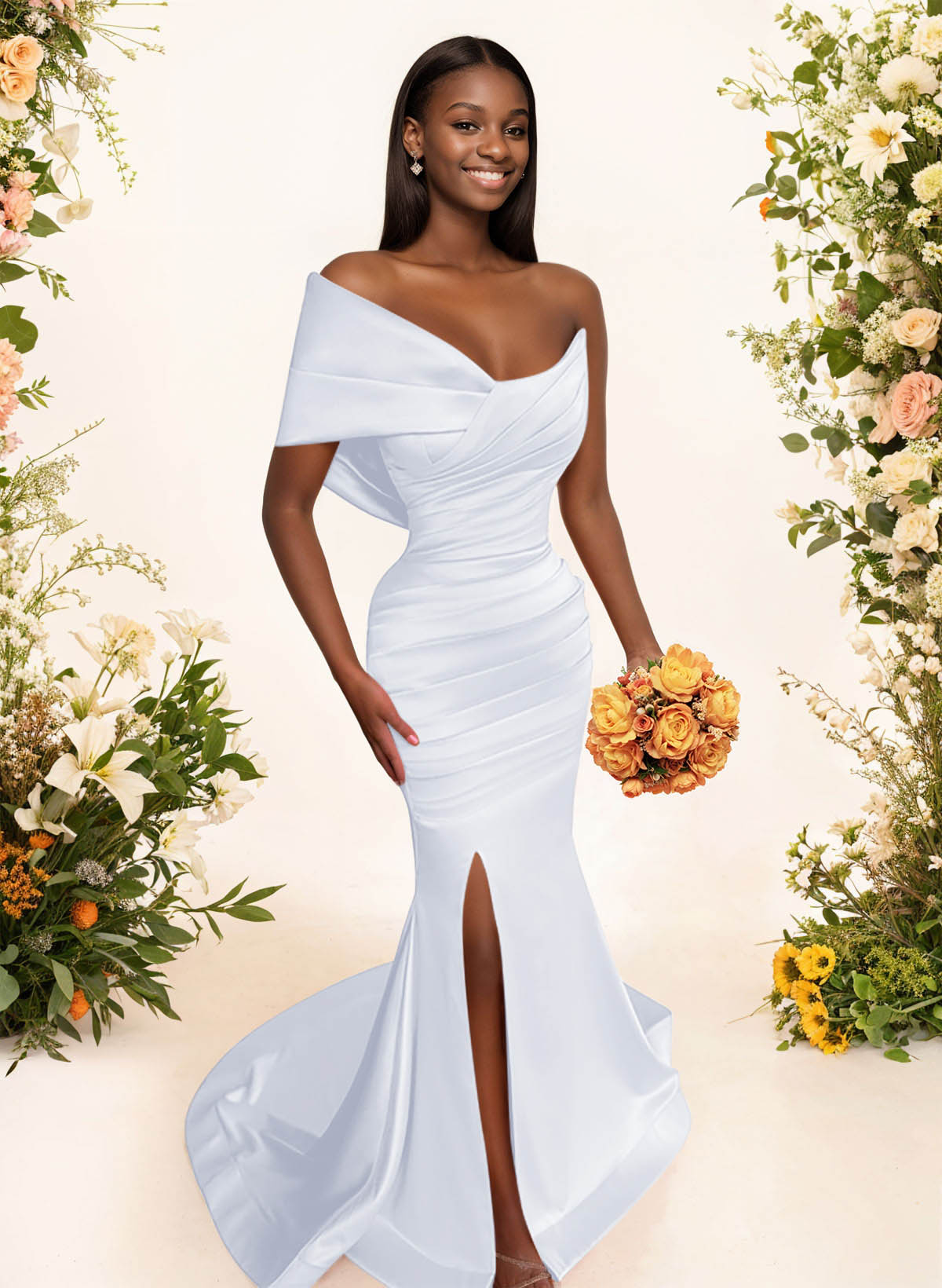 One-Shoulder Sleeveless Sweep Train Satin Bridesmaid Dresses With Split Front, product image 126