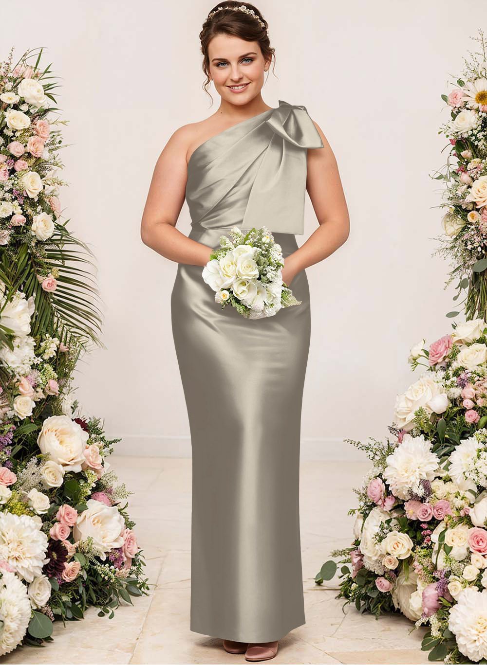 Sheath/Column One-Shoulder Satin Bridesmaid Dresses With Bow(s), product image 243