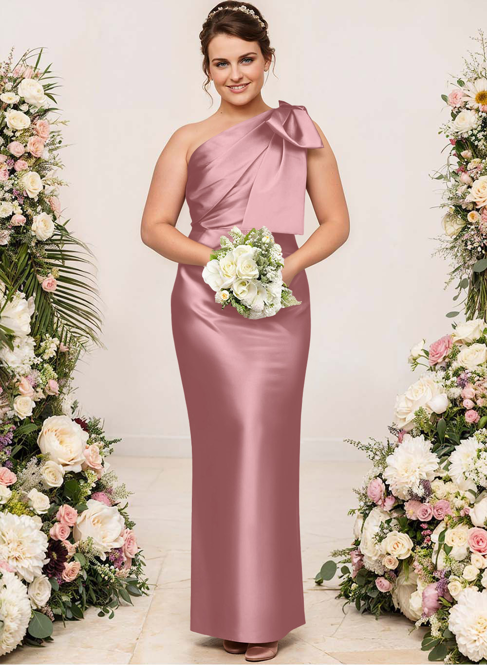 Sheath/Column One-Shoulder Satin Bridesmaid Dresses With Bow(s), product image 171