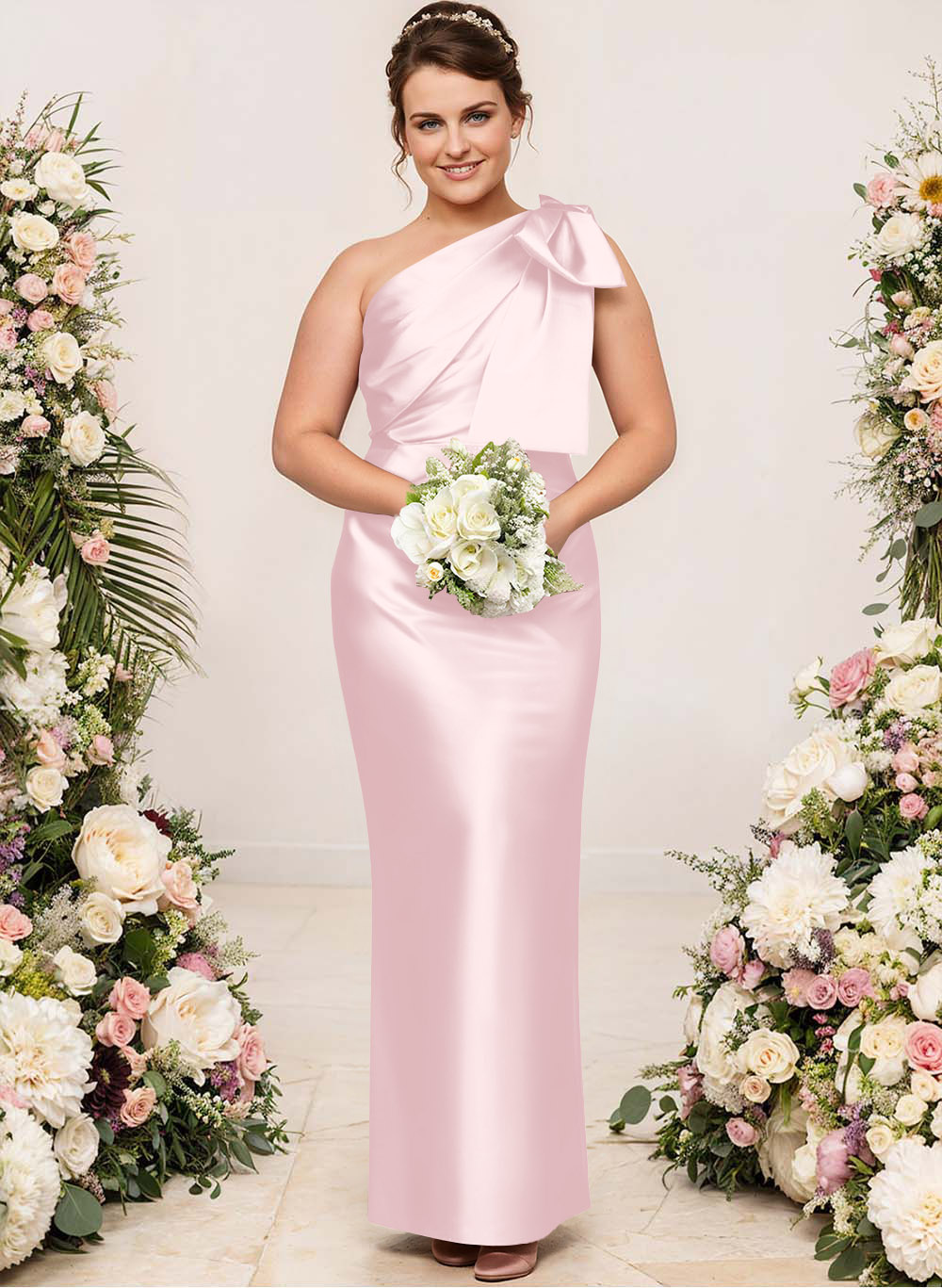 Sheath/Column One-Shoulder Satin Bridesmaid Dresses With Bow(s), product image 177