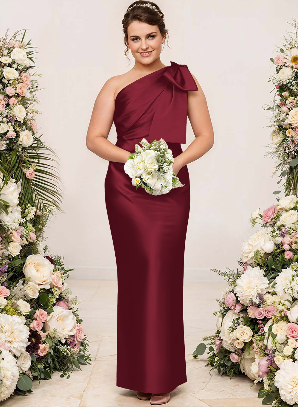 Sheath/Column One-Shoulder Satin Bridesmaid Dresses With Bow(s), product image 183