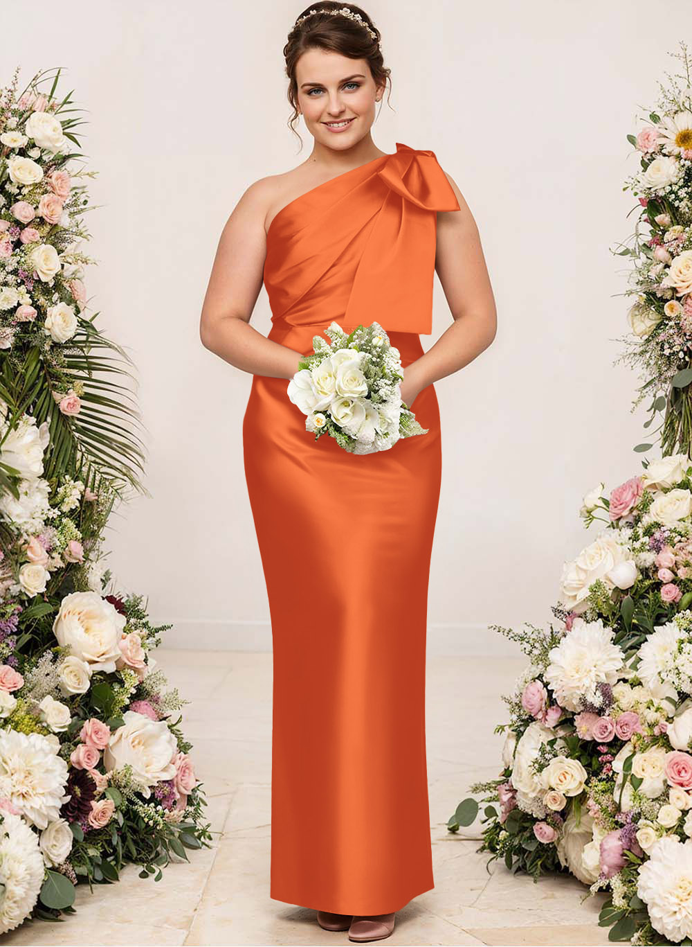 Sheath/Column One-Shoulder Satin Bridesmaid Dresses With Bow(s), product image 253