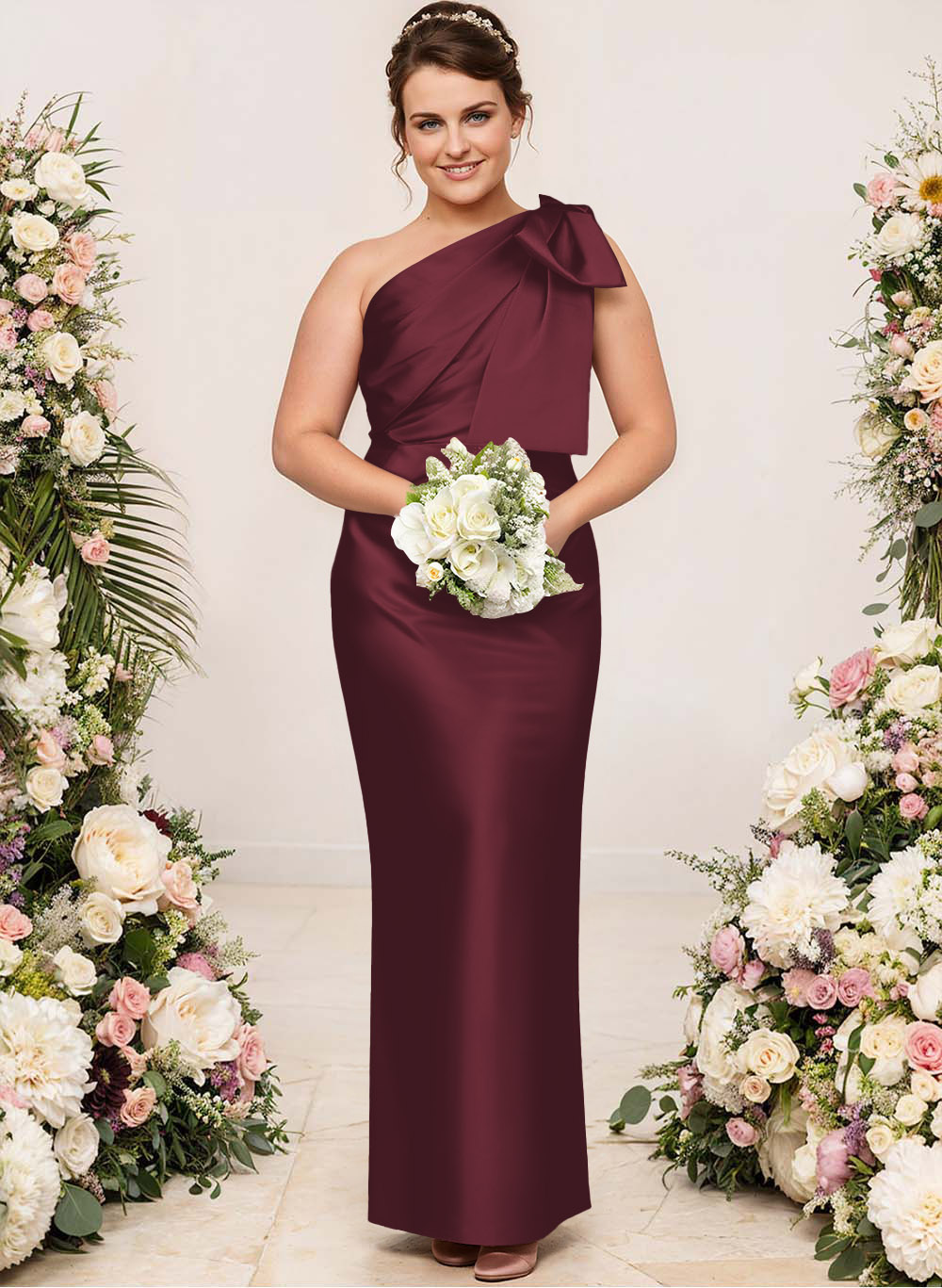 Sheath/Column One-Shoulder Satin Bridesmaid Dresses With Bow(s), product image 185