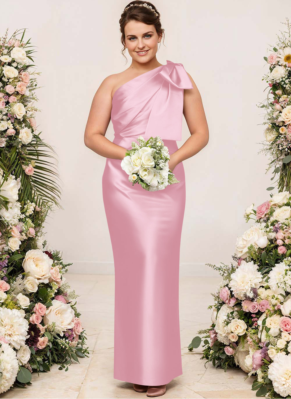 Sheath/Column One-Shoulder Satin Bridesmaid Dresses With Bow(s), product image 179