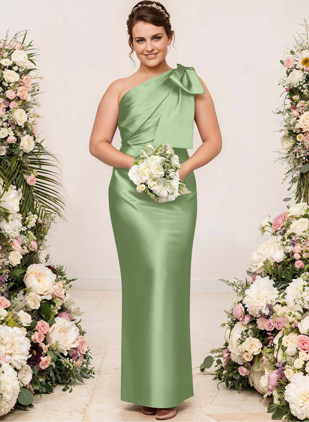 Sheath/Column One-Shoulder Satin Bridesmaid Dresses With Bow(s), product image 223