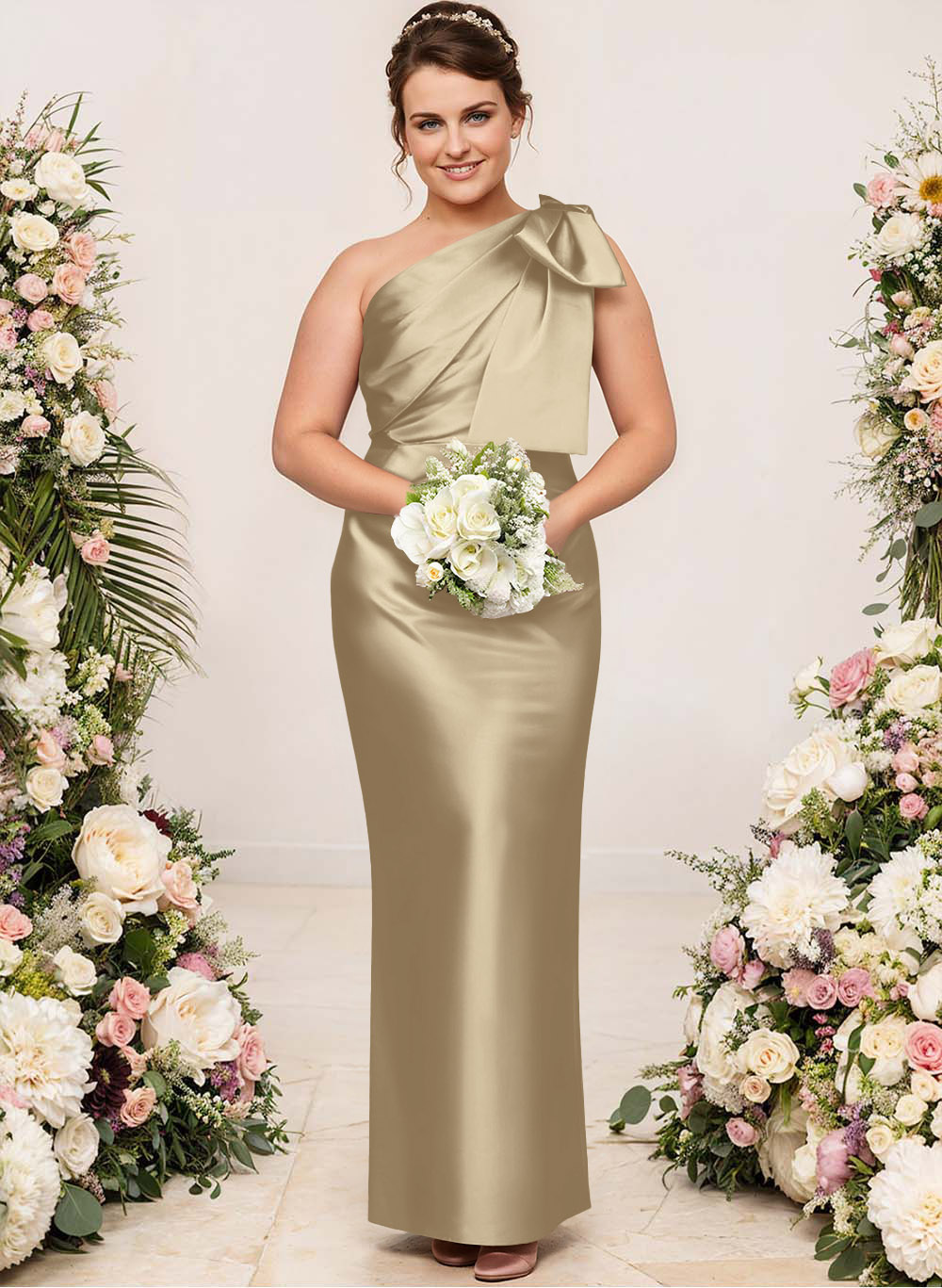 Sheath/Column One-Shoulder Satin Bridesmaid Dresses With Bow(s), product image 141