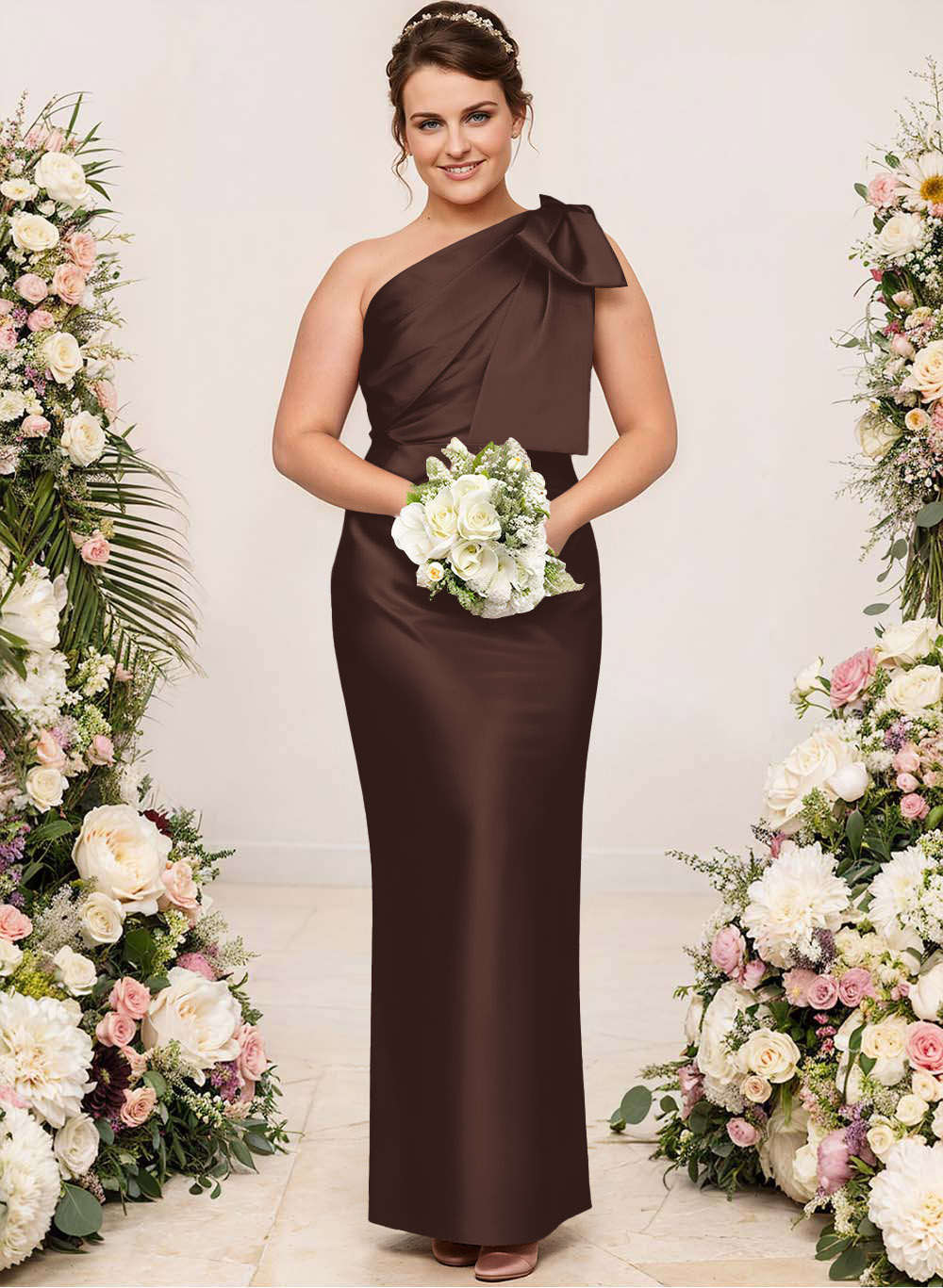 Sheath/Column One-Shoulder Satin Bridesmaid Dresses With Bow(s), product image 257