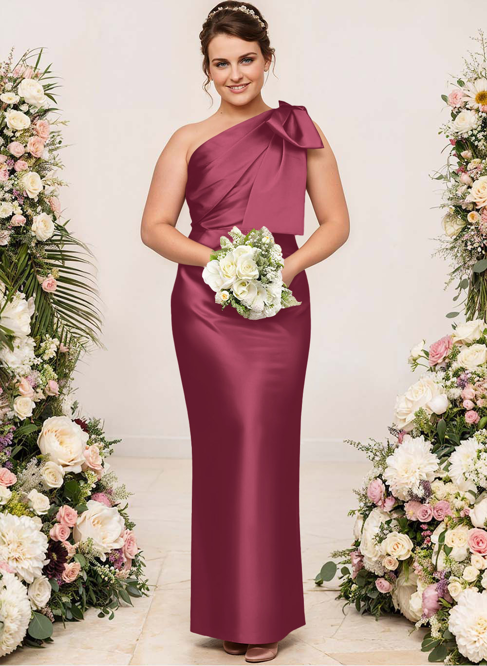 Sheath/Column One-Shoulder Satin Bridesmaid Dresses With Bow(s), product image 187