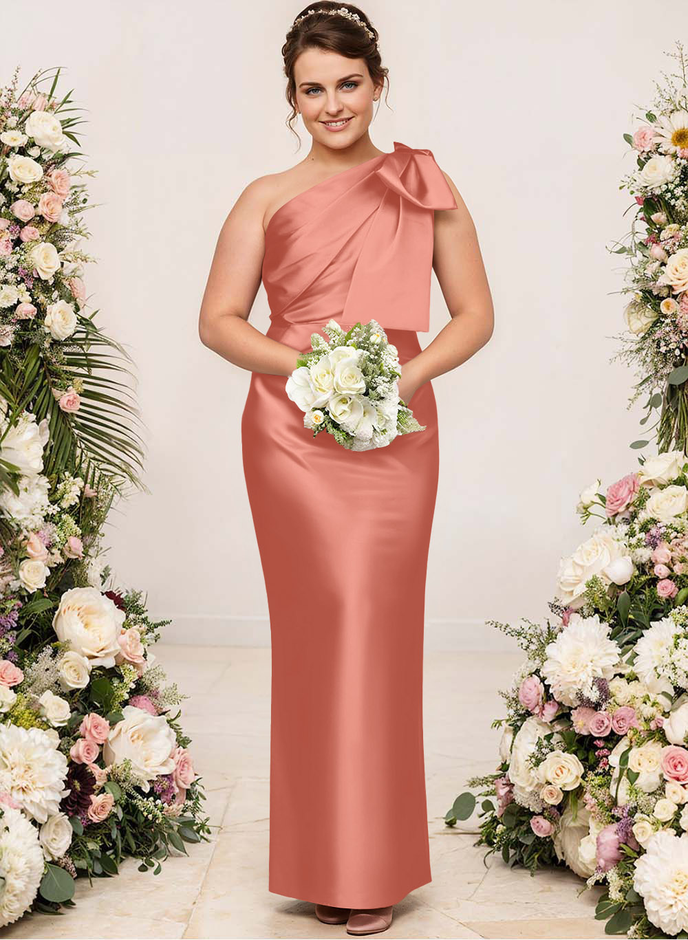 Sheath/Column One-Shoulder Satin Bridesmaid Dresses With Bow(s), product image 175