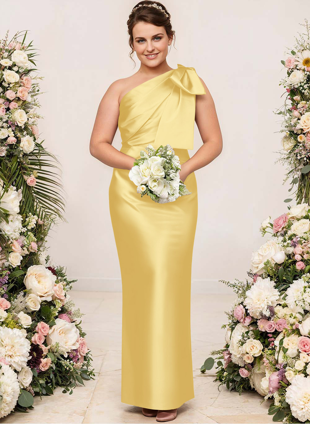 Sheath/Column One-Shoulder Satin Bridesmaid Dresses With Bow(s), product image 245