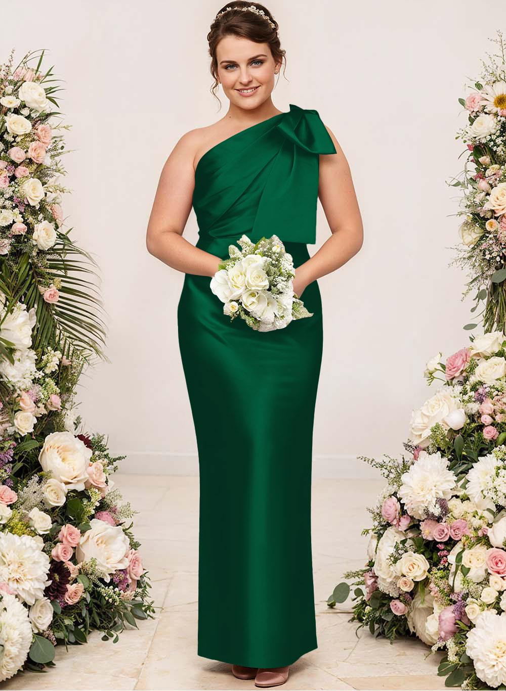 Sheath/Column One-Shoulder Satin Bridesmaid Dresses With Bow(s), product image 219