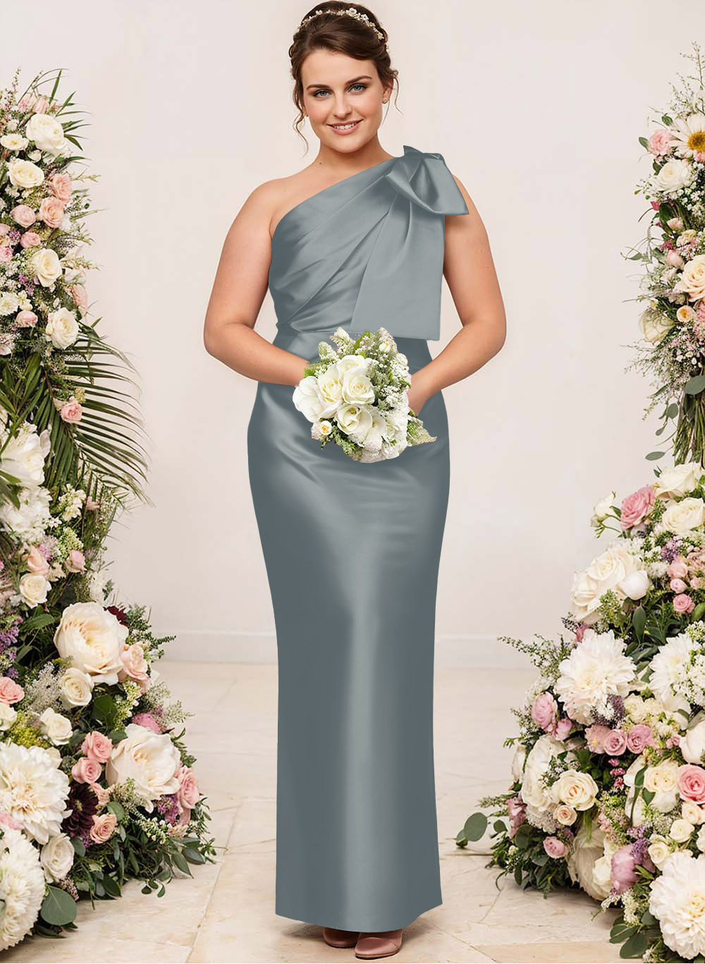 Sheath/Column One-Shoulder Satin Bridesmaid Dresses With Bow(s), product image 153