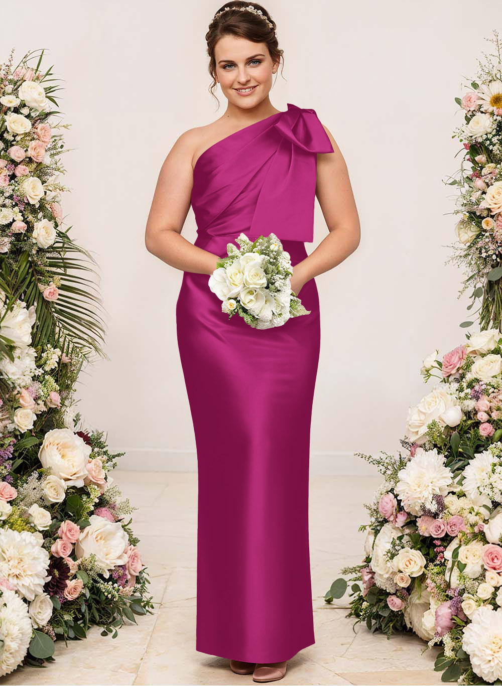 Sheath/Column One-Shoulder Satin Bridesmaid Dresses With Bow(s), product image 165