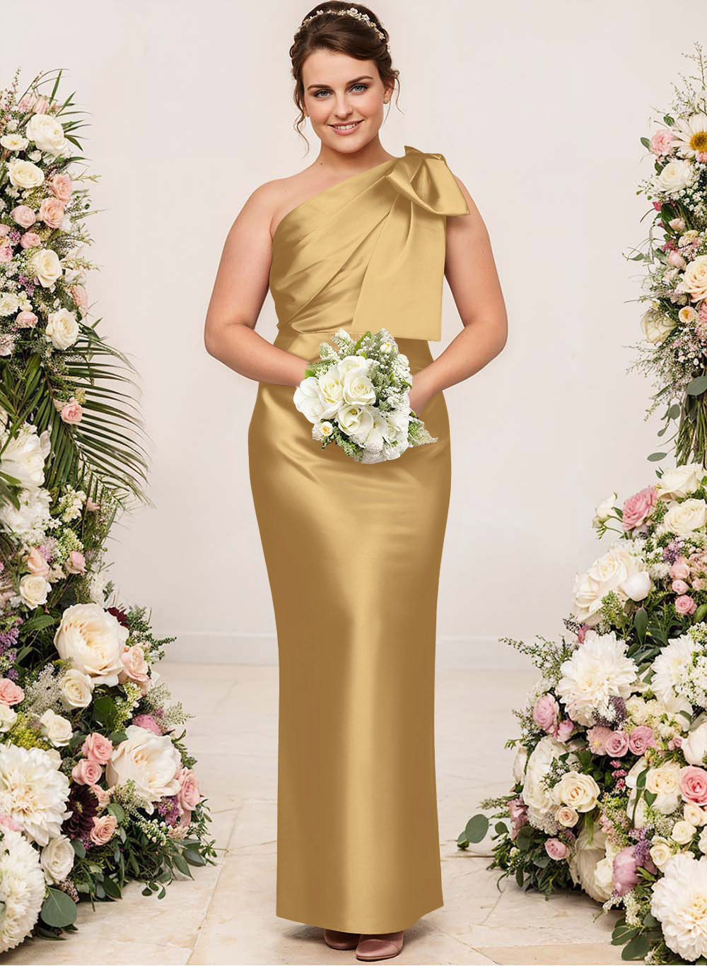 Sheath/Column One-Shoulder Satin Bridesmaid Dresses With Bow(s), product image 247