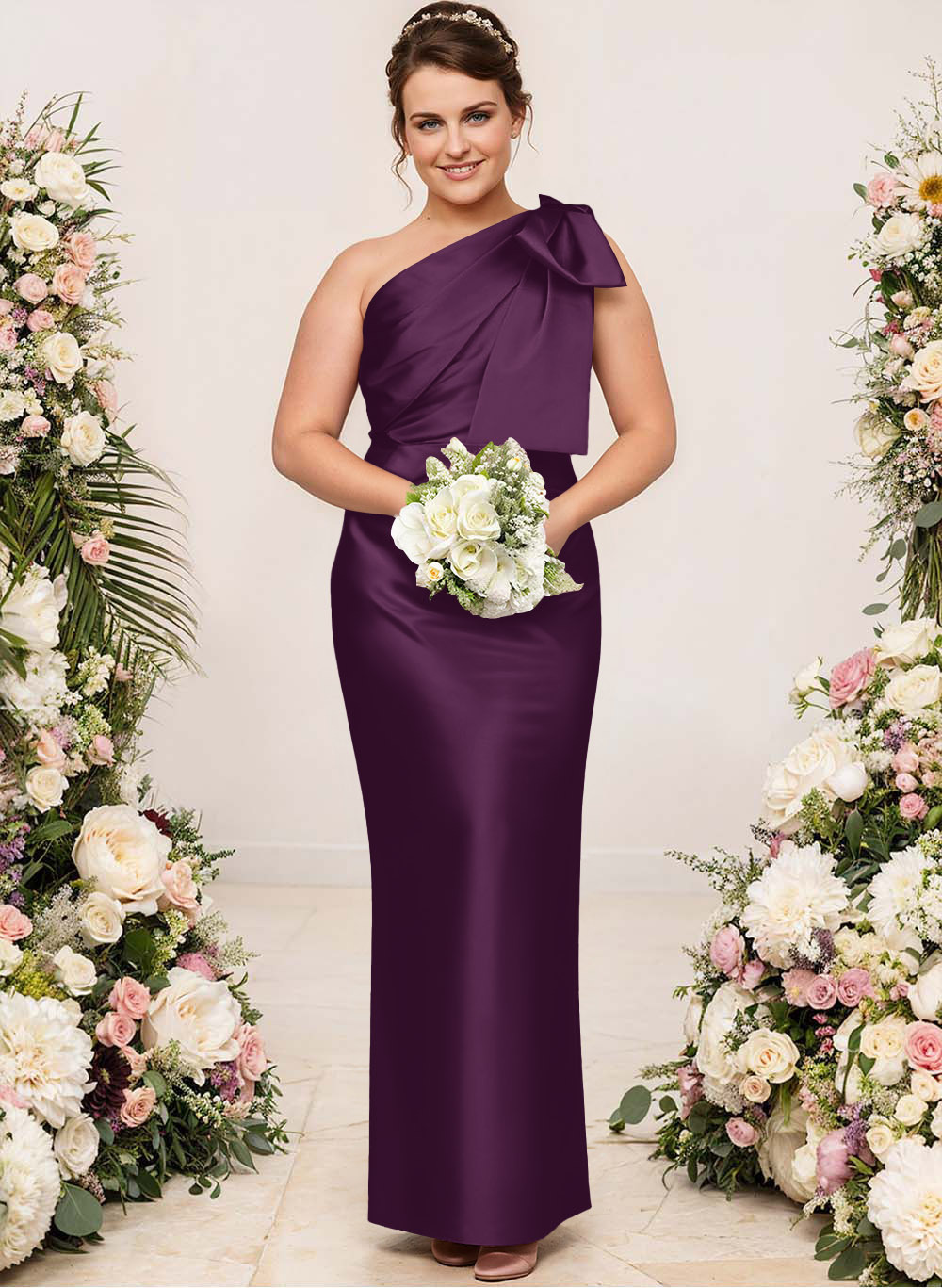 Sheath/Column One-Shoulder Satin Bridesmaid Dresses With Bow(s), product image 199
