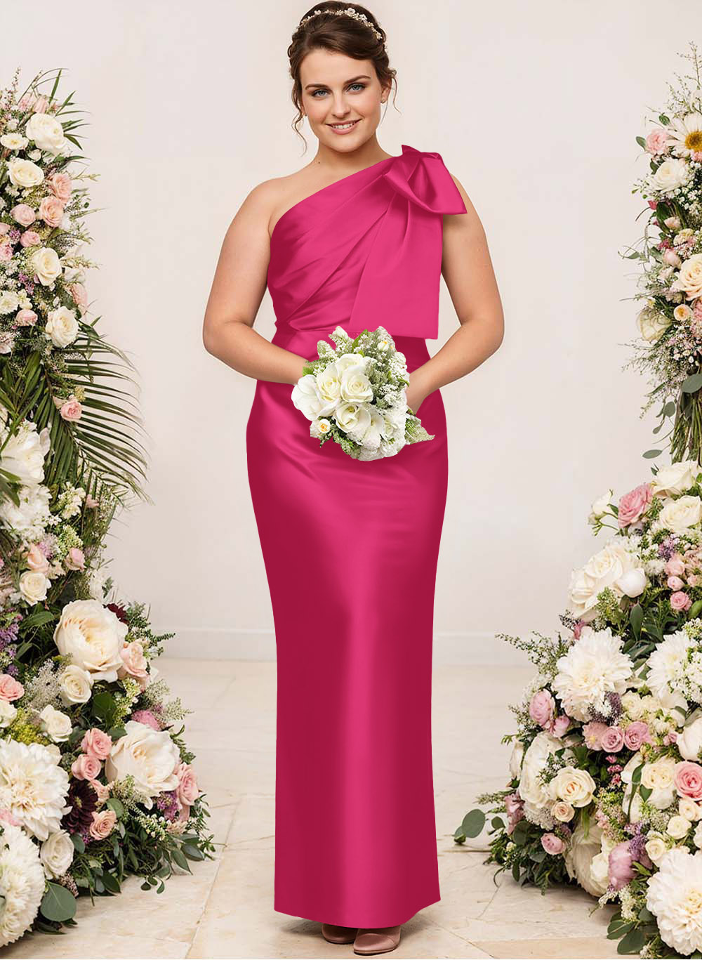 Sheath/Column One-Shoulder Satin Bridesmaid Dresses With Bow(s), product image 167