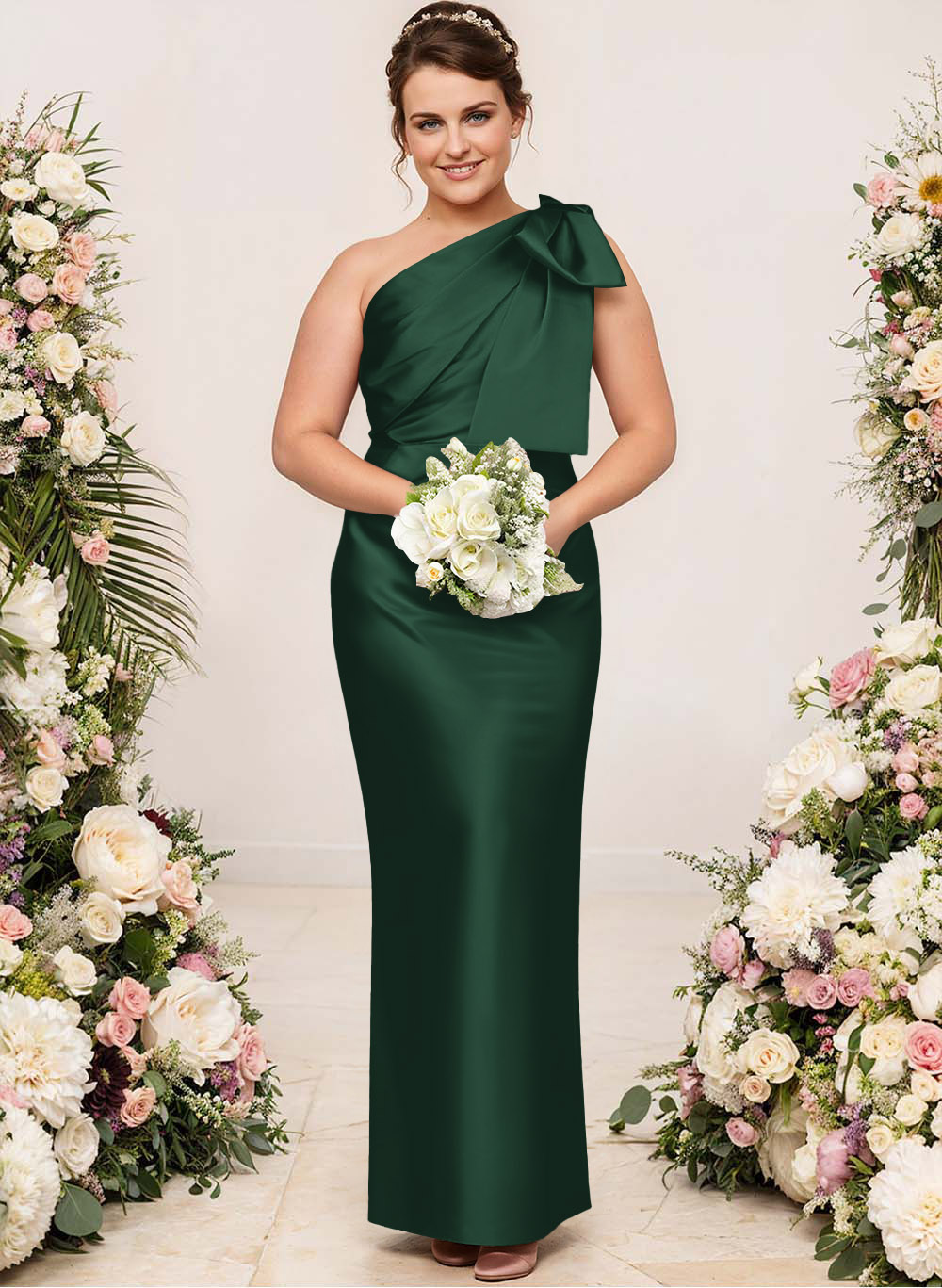 Sheath/Column One-Shoulder Satin Bridesmaid Dresses With Bow(s), product image 217