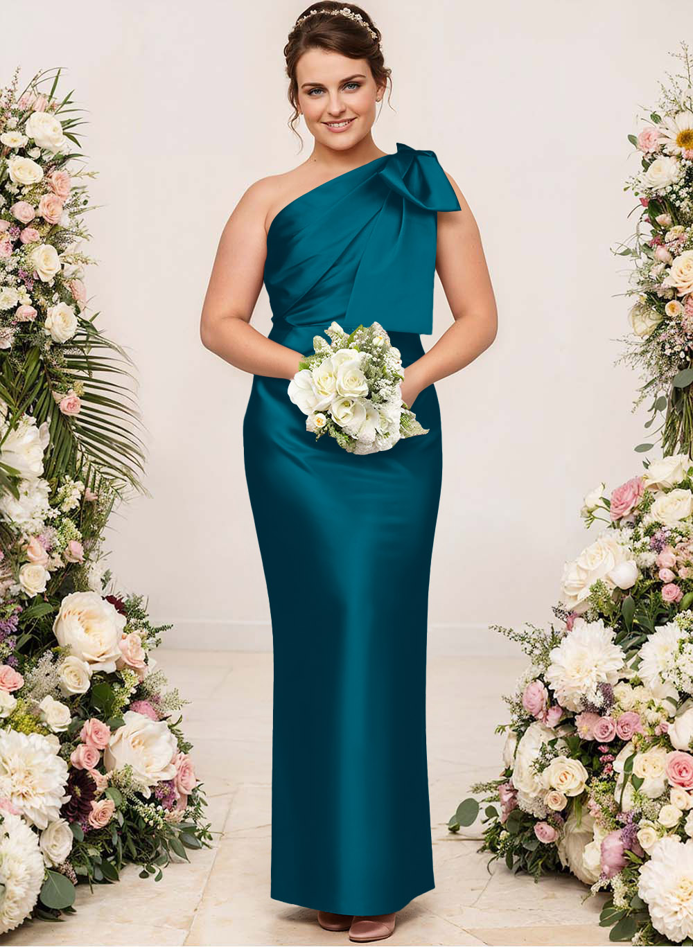Sheath/Column One-Shoulder Satin Bridesmaid Dresses With Bow(s), product image 157