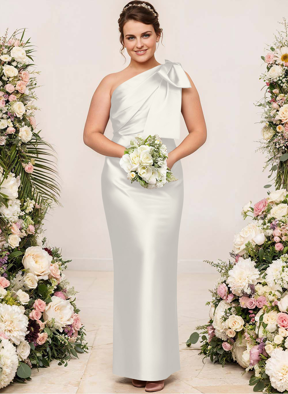 Sheath/Column One-Shoulder Satin Bridesmaid Dresses With Bow(s), product image 259