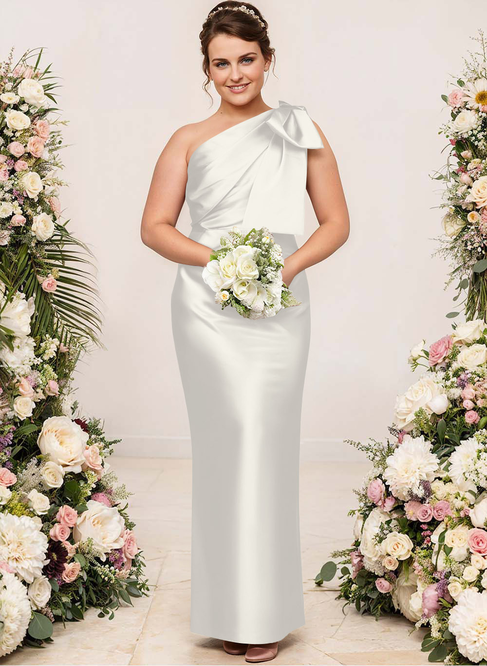 Sheath/Column One-Shoulder Satin Bridesmaid Dresses With Bow(s), product image 259