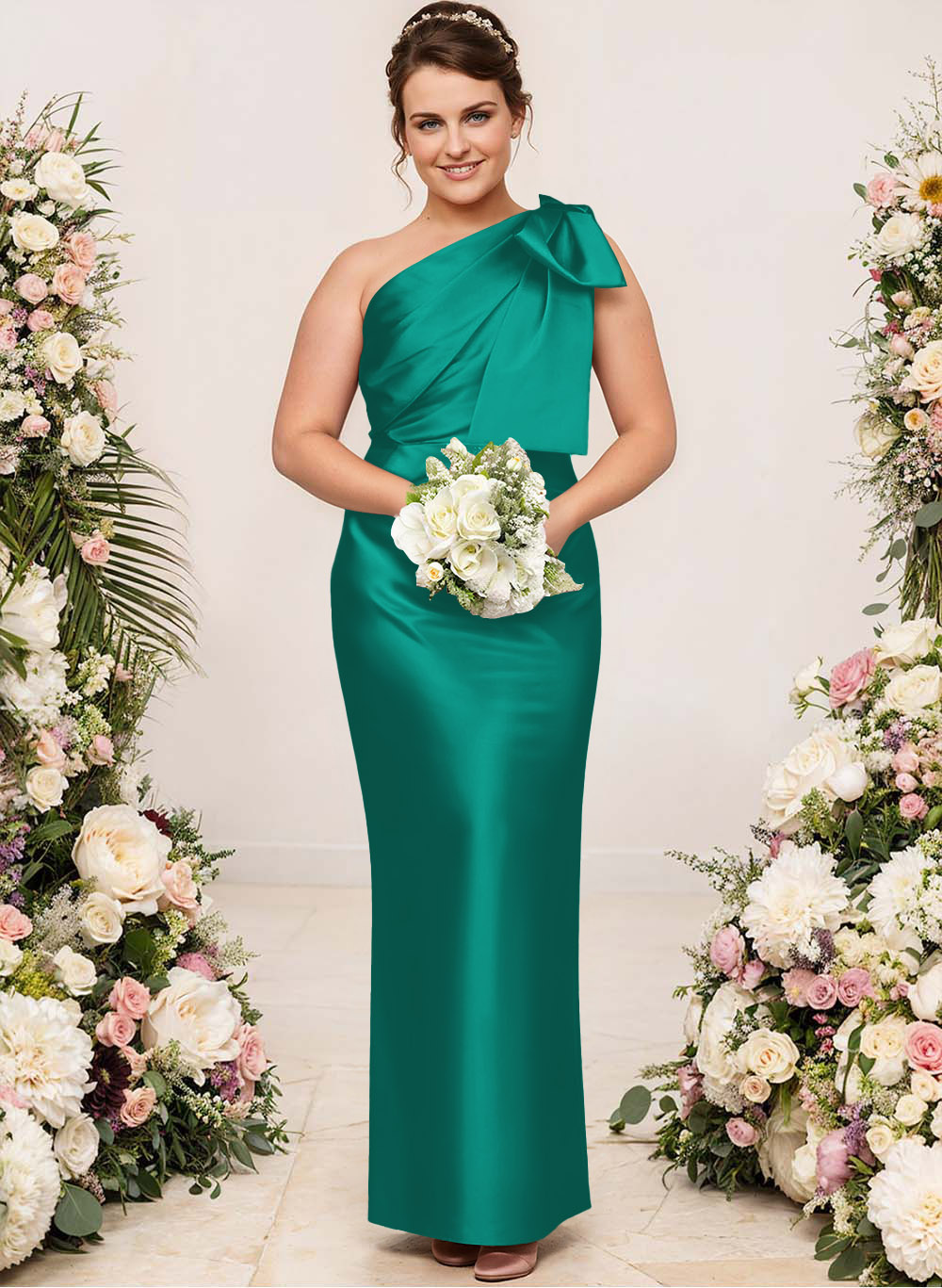 Sheath/Column One-Shoulder Satin Bridesmaid Dresses With Bow(s), product image 233