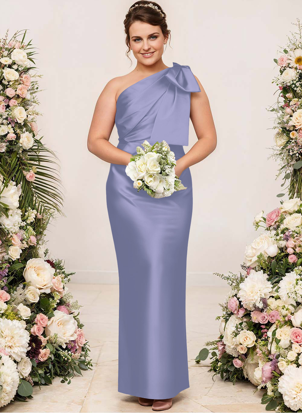 Sheath/Column One-Shoulder Satin Bridesmaid Dresses With Bow(s), product image 213