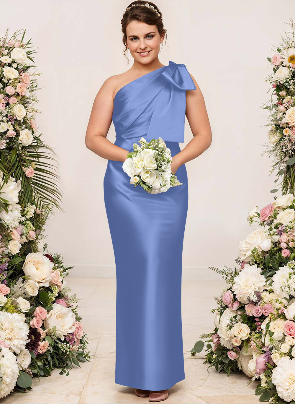 Sheath/Column One-Shoulder Satin Bridesmaid Dresses With Bow(s), product image 163