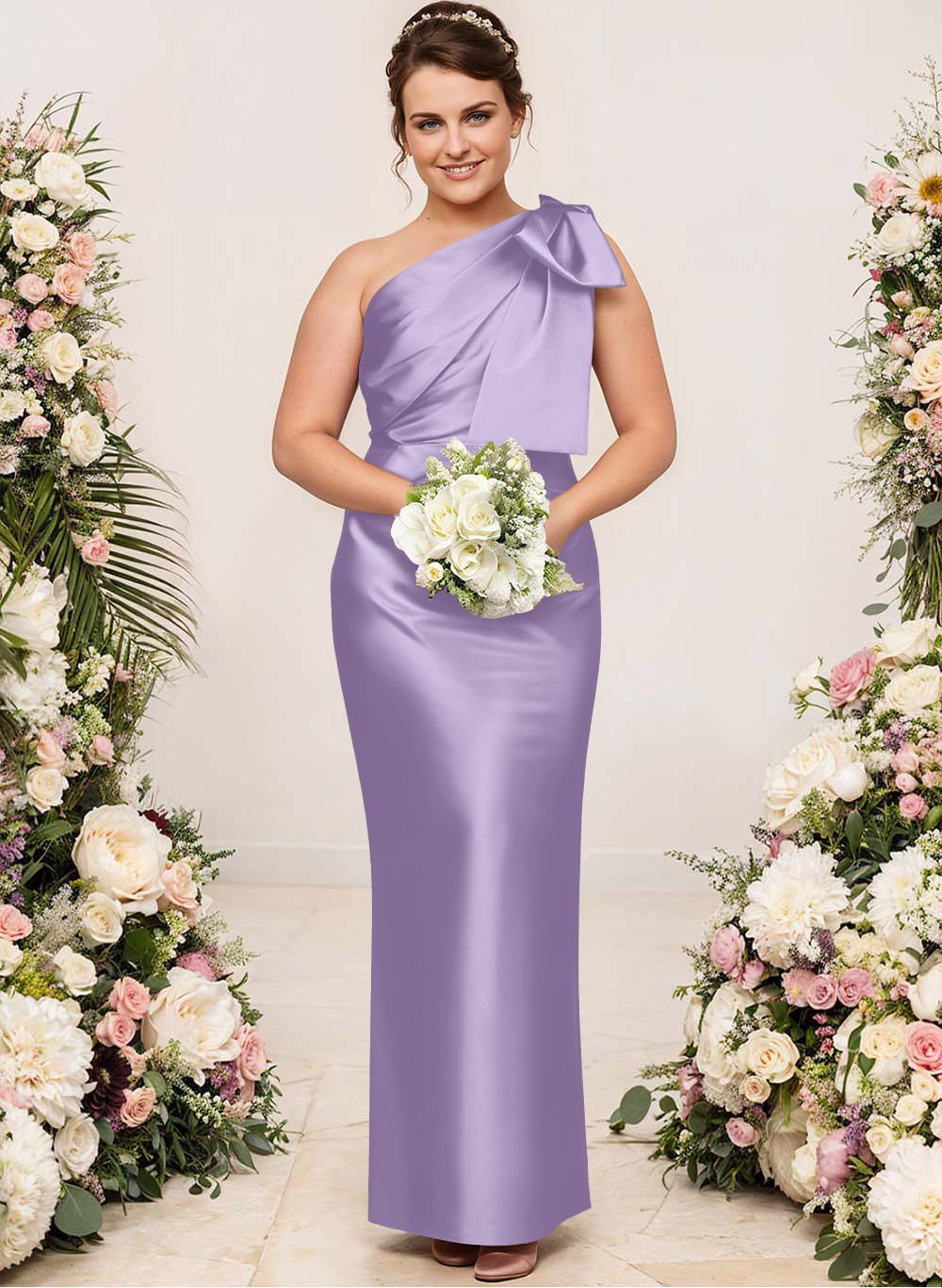 Sheath/Column One-Shoulder Satin Bridesmaid Dresses With Bow(s), product image 211